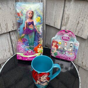 Little Mermaid Lot Sparkling Princess Doll Squinkies & Vintage Coffee Cup 1988